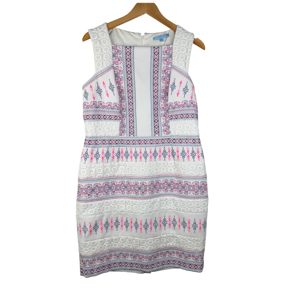 Antonio Melani Embroidered Sleeveless Sheath Dress size Medium White/Pink